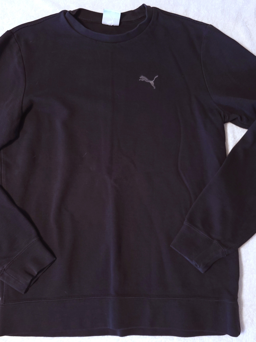 PUMA Ribbed Knit Crew Neck Sweatshirt Textured Embroidered Black 892219-01 Small